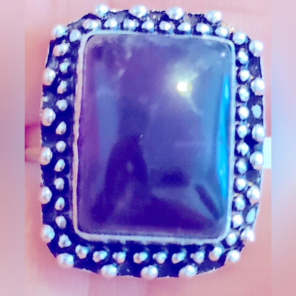 Purple Amethyst size 9.5 rectangular stone, .925 sterling Silverplated ring